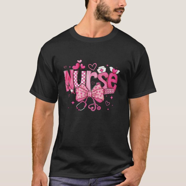 Women Pink Coquette Nurse Stethoscope Bow Nurse Ap T-Shirt (Front)