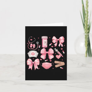 Women Pink Retro Nurse Coquette Pink Bow Girlie Nu Card