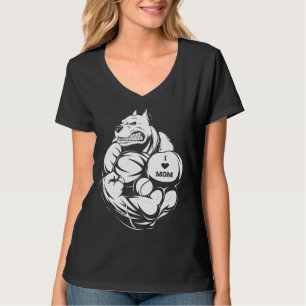 Women Pit Bull Dog Tattoo I Love Mom T-Shirt