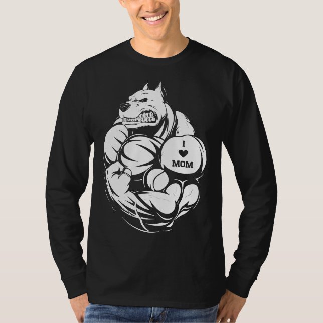 Women Pit Bull Dog Tattoo I Love Mom T-Shirt (Front)
