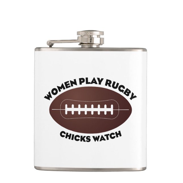 Women Play Rugby, Chicks Watch Flask (Front)