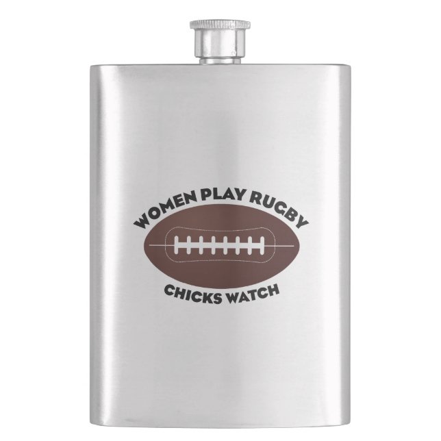 Women Play Rugby, Chicks Watch Flask (Front)