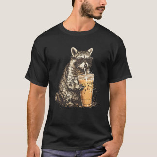 Women Raccoon Drinking Iced Coffee Funny Animal Me T-Shirt