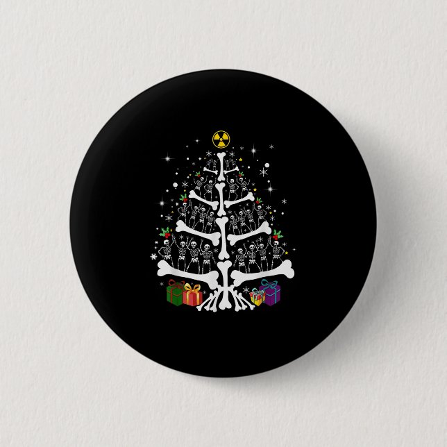 Women Radiology Skeleton Christmas Tree Xray Tech  Button (Front)
