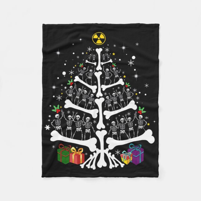 Women Radiology Skeleton Christmas Tree Xray Tech  Fleece Blanket (Front)