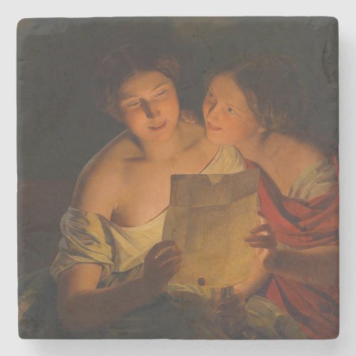 Women Reading a Love Letter by Waldmller Stone Coaster