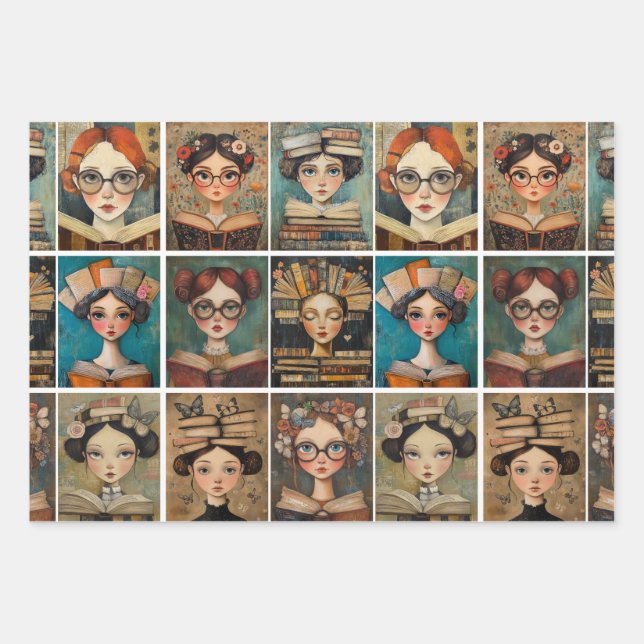 Women Reading Books Wrapping Paper Sheets (Front)