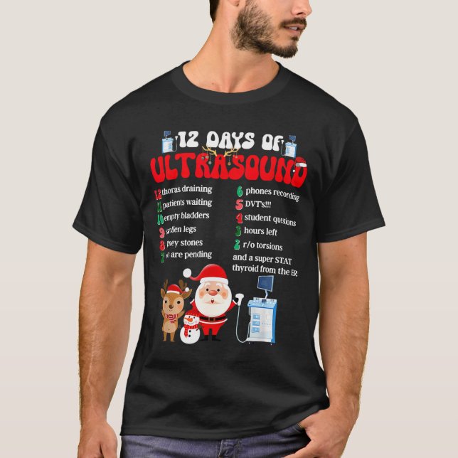 Women Retro 12 Days Of Ultrasound Tech Christmas S T-Shirt (Front)