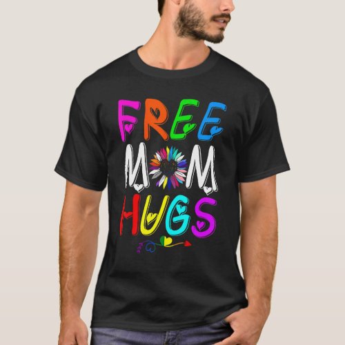 Women Retro Free Mom Hugs Rainbow Lgbtq Lgbt Pride T_Shirt