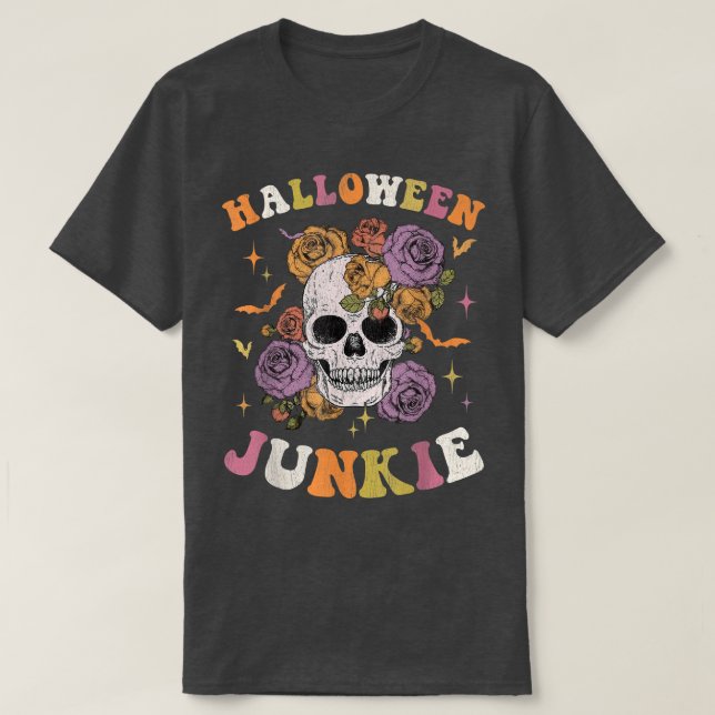 Women Retro Groovy Spooky Hippy Halloween Floral S T-Shirt (Design Front)