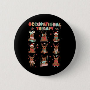 Women Retro Occupational Therapy Christmas Reindee Button