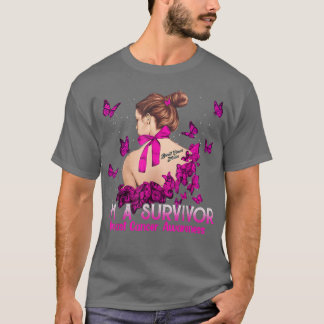 Women Ribbon Pink I'm A Survivor Breast Cancer Awa T-Shirt