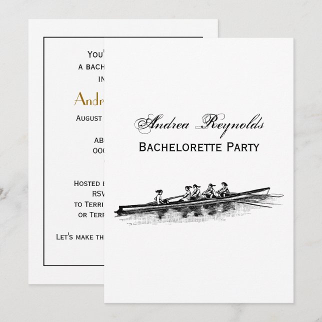 Women Rowing Rowers Crew Team Water Sports Black Invitation (Front/Back)