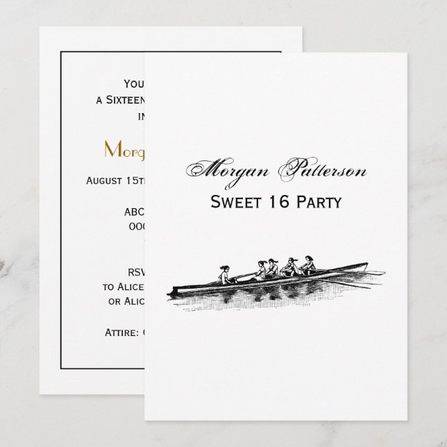 Women Rowing Rowers Crew Team Water Sports Black Invitation (Front/Back)