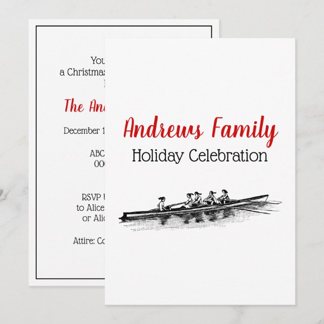 Women Rowing Rowers Crew Team Water Sports Black Invitation (Front/Back)