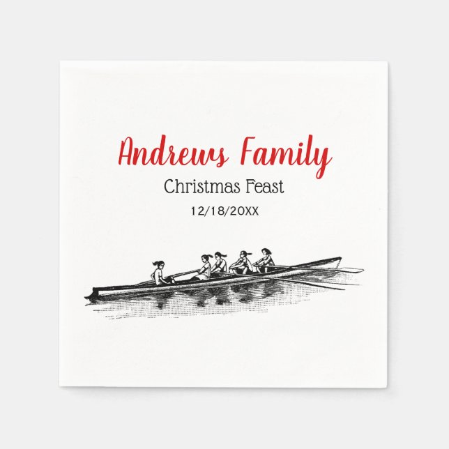 Women Rowing Rowers Crew Team Water Sports Black Napkins (Front)