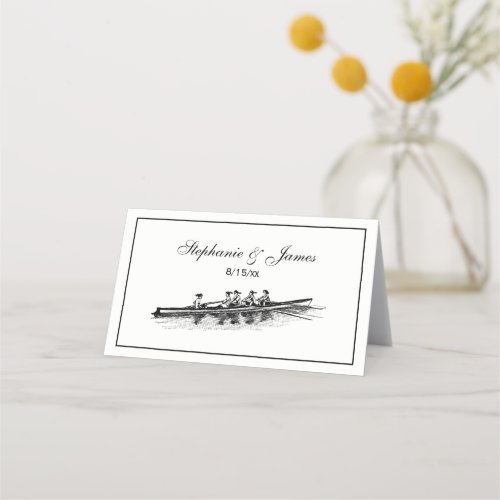 Women Rowing Rowers Crew Team Water Sports Black Place Card