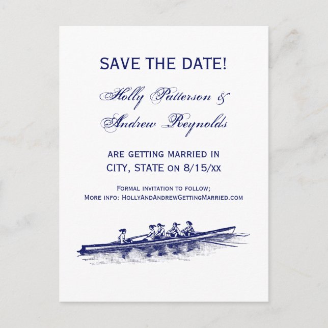 Women Rowing Rowers Crew Team Water Sports Blue Announcement Postcard (Front)