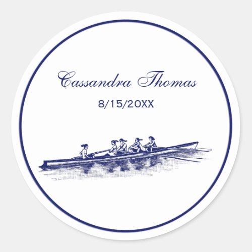 Women Rowing Rowers Crew Team Water Sports Blue Classic Round Sticker