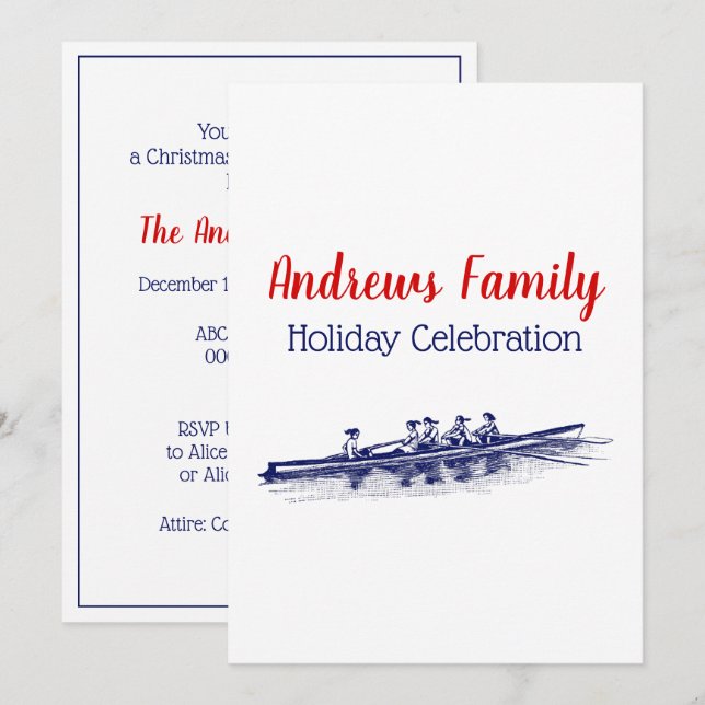 Women Rowing Rowers Crew Team Water Sports Blue Invitation (Front/Back)