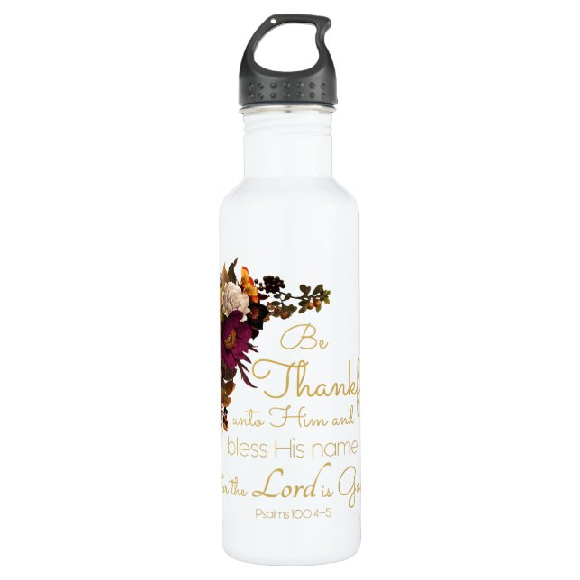 Women’s Christian Bible Faith Verse: Be Thankful Stainless Steel Water Bottle (Front)