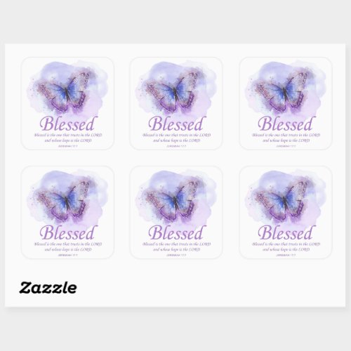 Womens Christian Butterfly Bible Verse Blessed Square Sticker