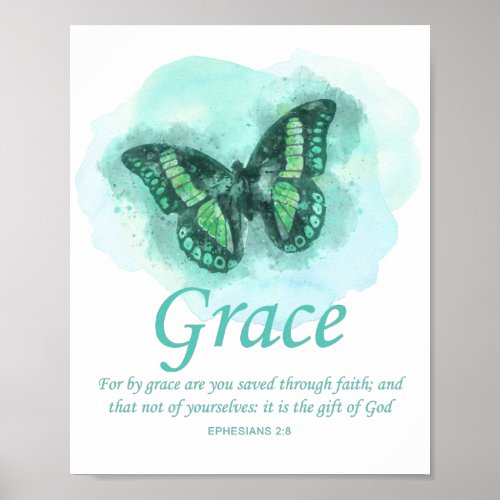 Womens Christian Butterfly Bible Verse Grace Poster