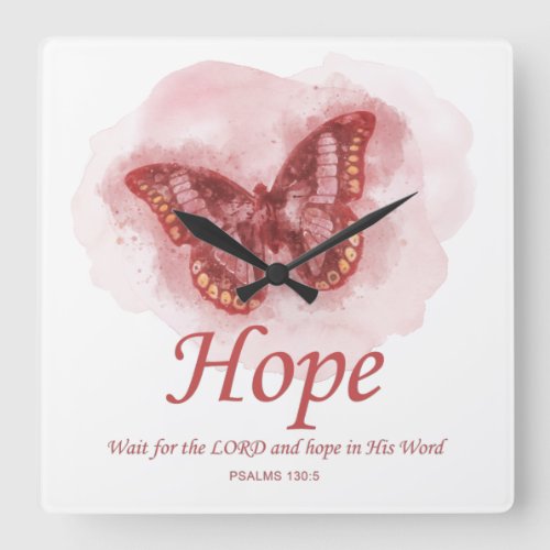 Womens Christian Butterfly Bible Verse Hope Square Wall Clock