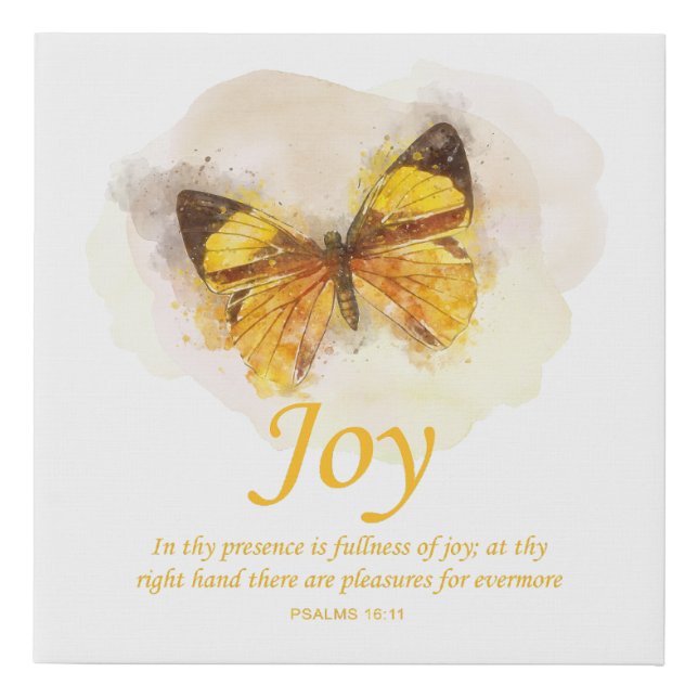 Women’s Christian Butterfly Bible Verse: Joy Faux Canvas Print (Front)