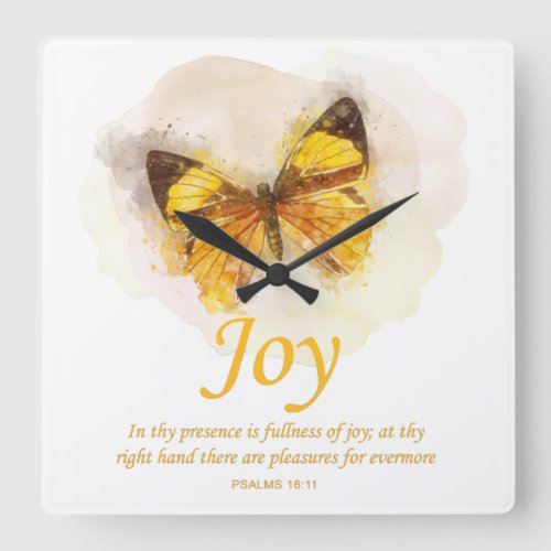 Womens Christian Butterfly Bible Verse Joy Square Wall Clock