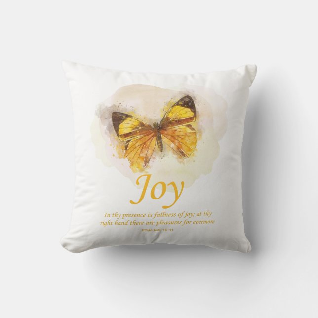 Women’s Christian Butterfly Bible Verse: Joy Throw Pillow (Front)