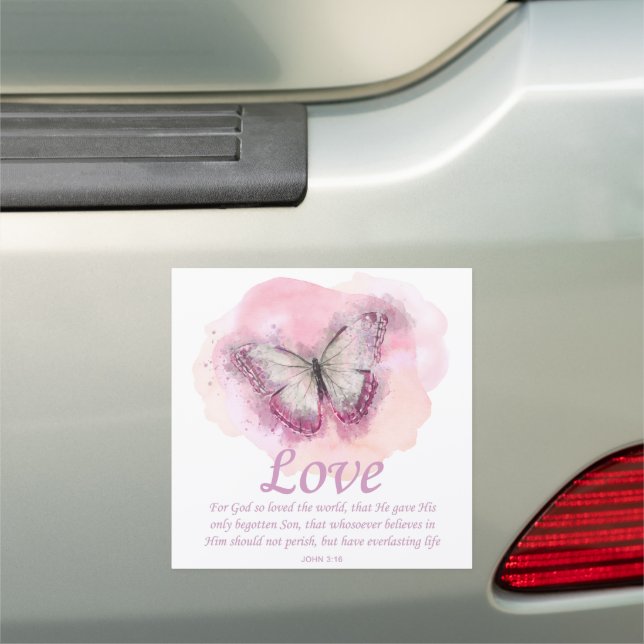 Women’s Christian Butterfly Bible Verse: Love Car Magnet (In Situ)