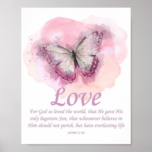 Womenâs Christian Butterfly Bible Verse Love Poster