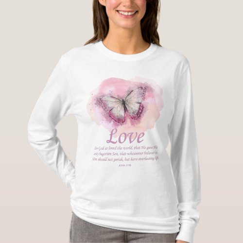 Womens Christian Butterfly Bible Verse Love T_Shirt