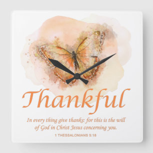 Women’s Christian Butterfly Bible Verse: Thankfu Square Wall Clock