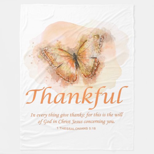 Womens Christian Butterfly Bible Verse Thankful  Fleece Blanket