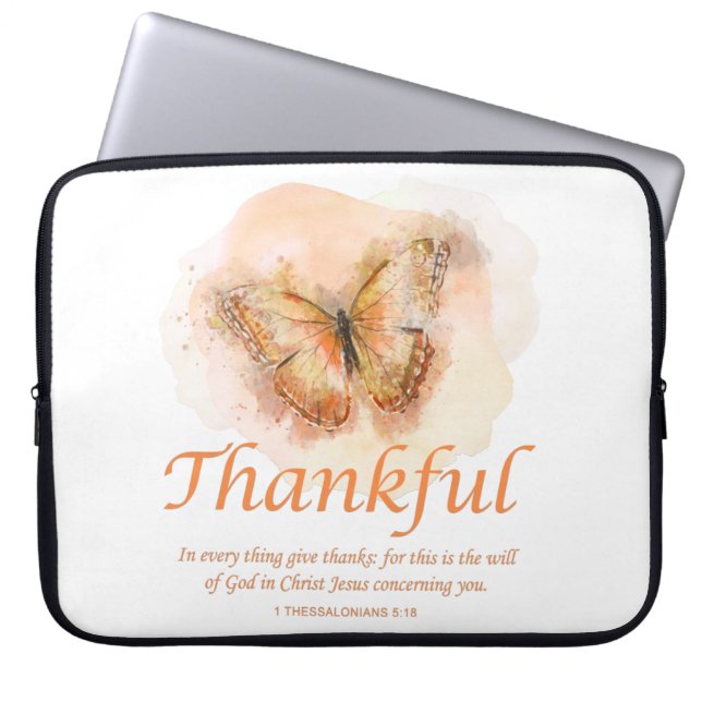 Women’s Christian Butterfly Bible Verse: Thankful  Laptop Sleeve (Front)