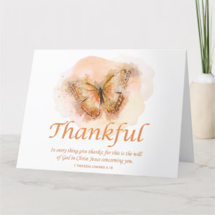 Women’s Christian Butterfly Bible Verse: Thankful Letterpress Thank You Card