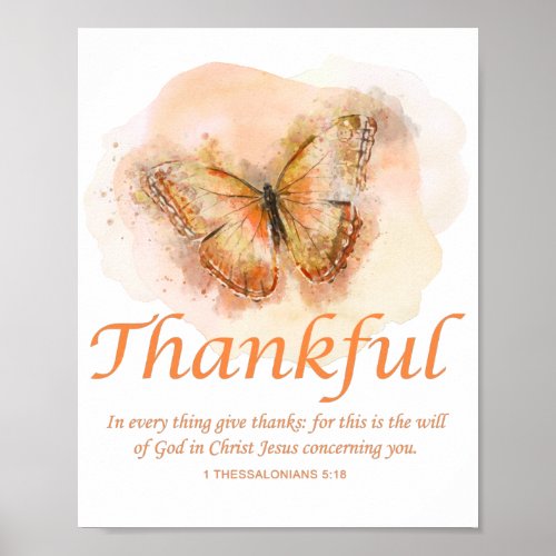 Womens Christian Butterfly Bible Verse Thankful  Poster