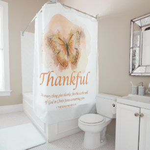 Women’s Christian Butterfly Bible Verse: Thankful Shower Curtain