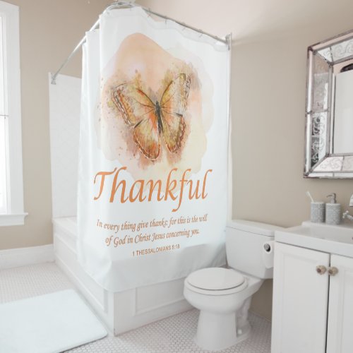 Womens Christian Butterfly Bible Verse Thankful  Shower Curtain