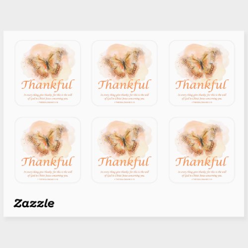 Womens Christian Butterfly Bible Verse Thankful  Square Sticker