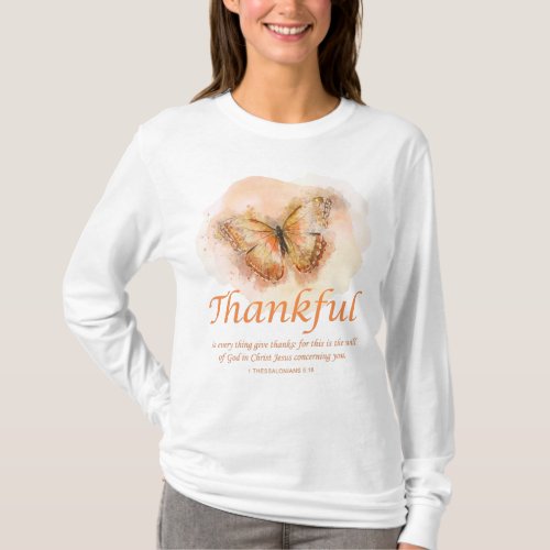 Womens Christian Butterfly Bible Verse Thankful  T_Shirt