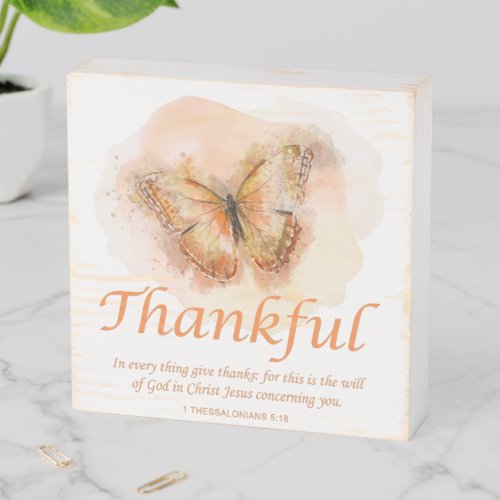 Womens Christian Butterfly Bible Verse Thankful  Wooden Box Sign