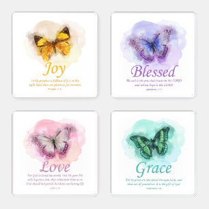 Women’s Christian Butterfly Bible Verses: Love Joy Coaster Set