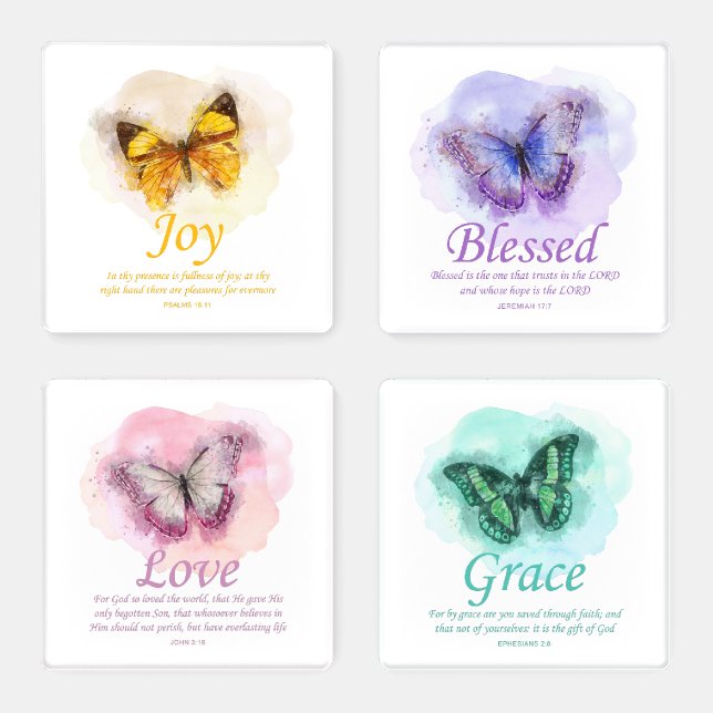 Women’s Christian Butterfly Bible Verses: Love Joy Coaster Set (Set)