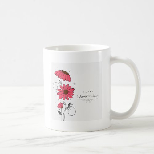 Womens day and drawn of pink flowes  with circles coffee mug