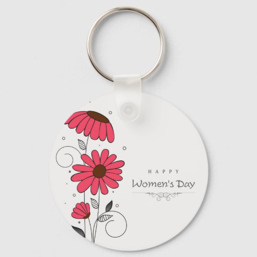 Womens day and drawn of pink flowes  with circles keychain