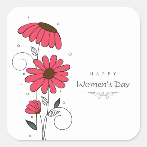 Womens day and drawn of pink flowes  with circles square sticker