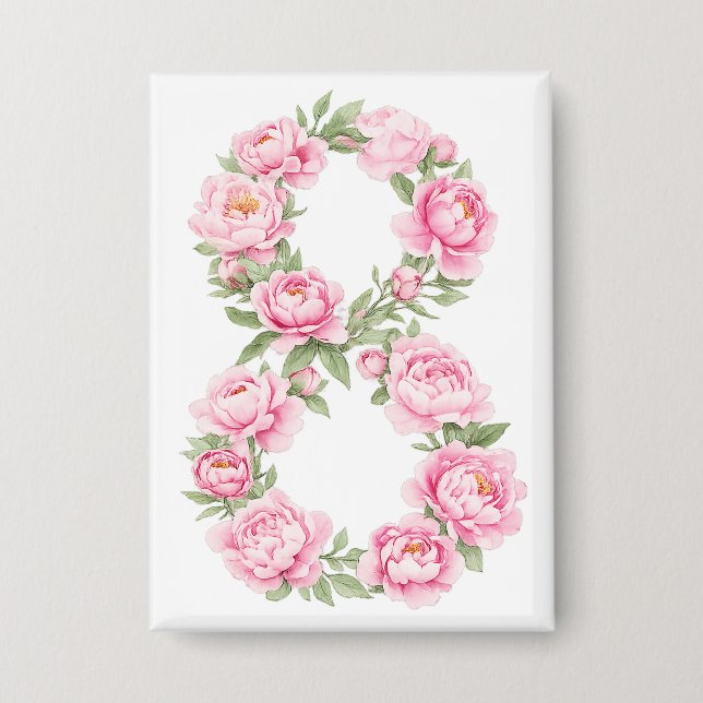 Women’s Day Peony Flower for March 8  Button (Front)